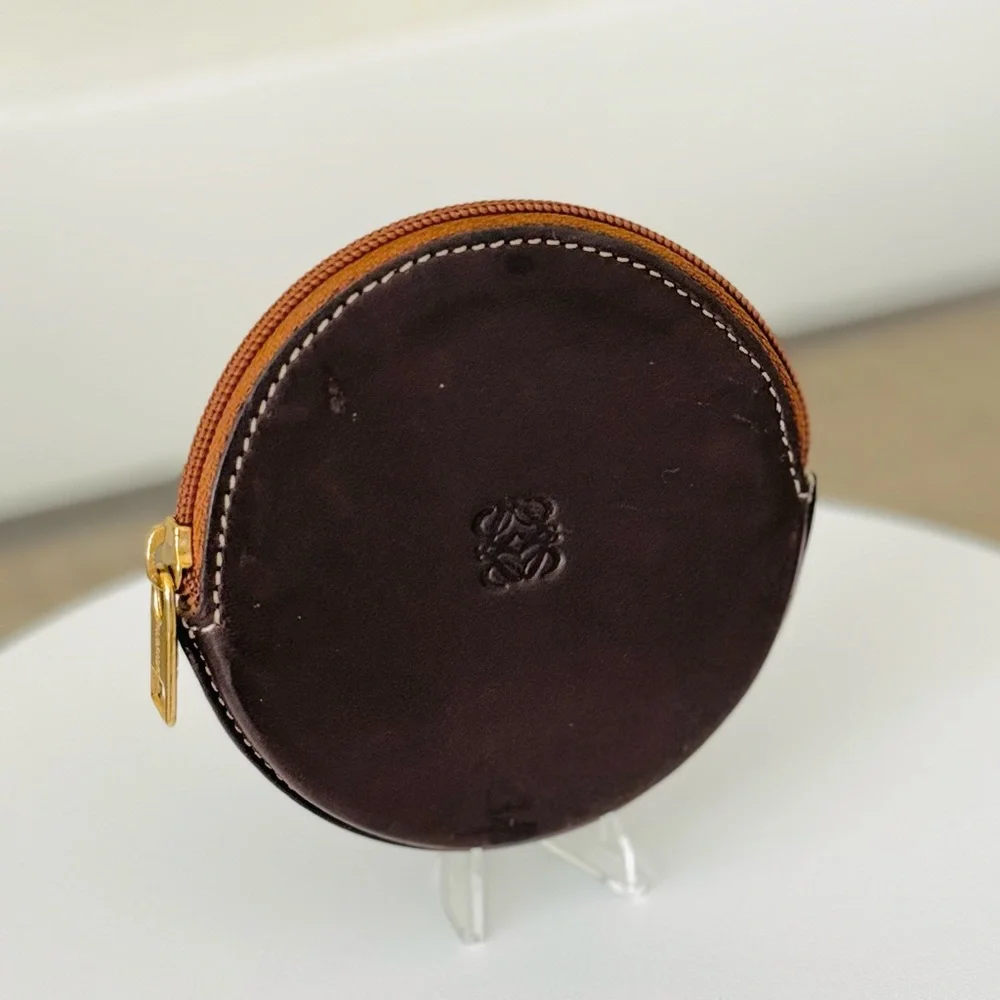 LOEWE Genuine Leather Anagram Coin Pouch - Chocolate Brown